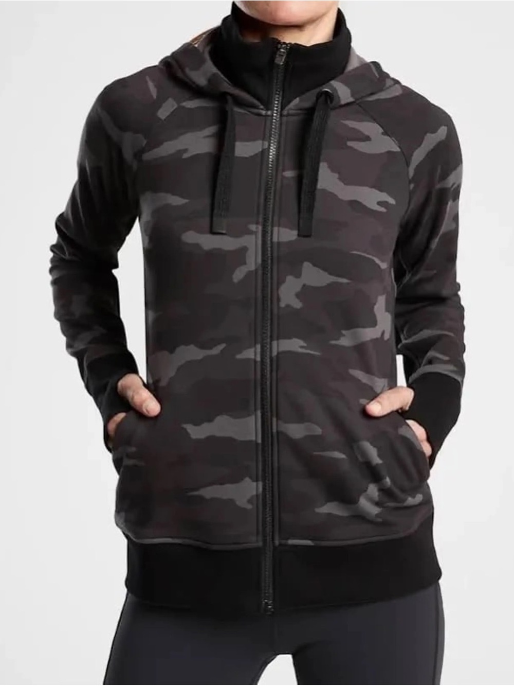 Athleta Grey Black Camo Triumph Zipper Hoodie Small
